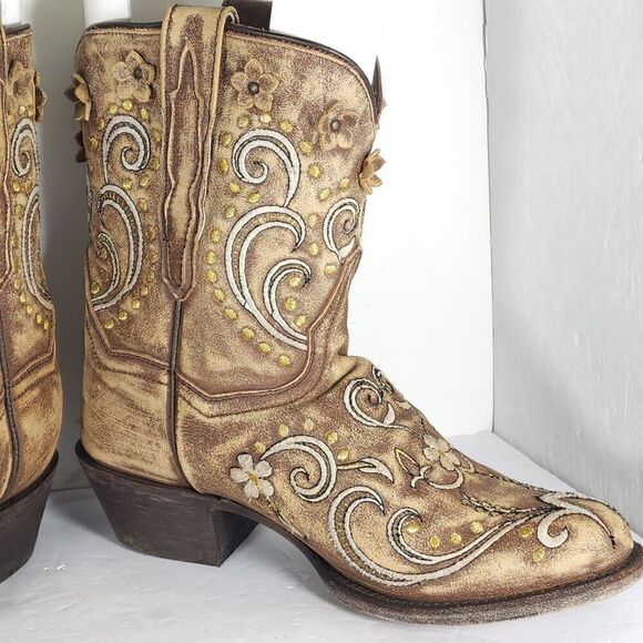 Dan Post Women’s US 6M Tan Leather Distressed Floral Embroidered Western Boots - Picture 6 of 13